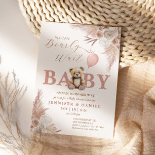 Cute Bearly Wait Baby Shower Pink Boho Floral Girl Invitation