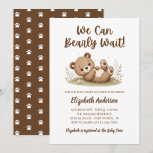 Cute Bearly Wait Bear Baby shower  Invitation