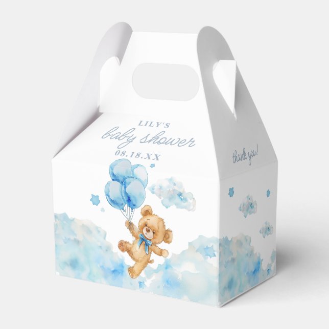 Cute Bearly Wait Blue Boy Baby Shower Favour Box (Front Side)