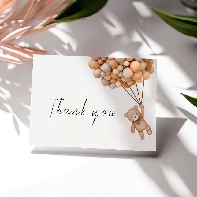 Cute Bearly Wait Teddy Balloon Thank You Card (Creator Uploaded)
