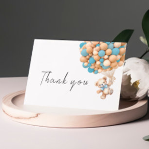 Cute Bearly Wait Teddy Bear Blue Balloon Thank You Card