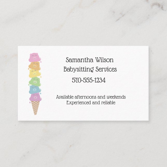 Cute Bears Babysitting, Childcare Business Cards (Front)