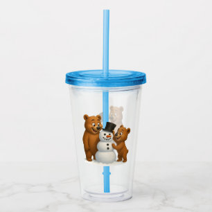 cute bears building a snowman acrylic tumbler