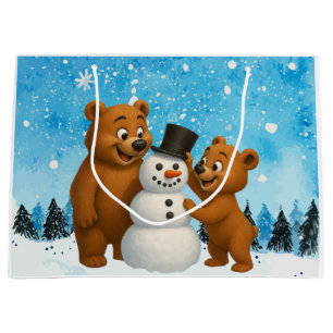 cute bears building a snowman large gift bag