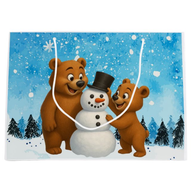 cute bears building a snowman large gift bag (Front)