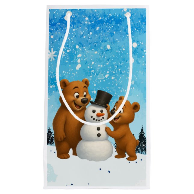 cute bears building a snowman small gift bag (Front)
