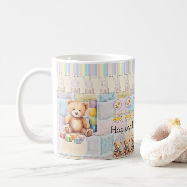 Cute bears, chicks, pastel bunnies coffee mug (With Donut)