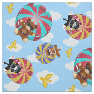 Cute Bears, Dogs and Cats and Colorful Parachutes Fabric