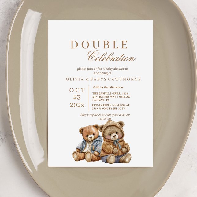 Cute Bears Double Baby Shower  Invitation (Creator Uploaded)