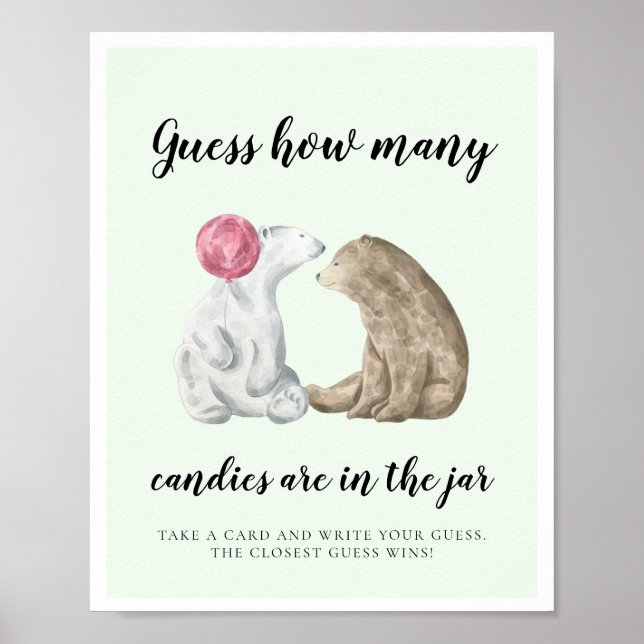 Cute bears Guess how many Baby shower game Poster (Front)