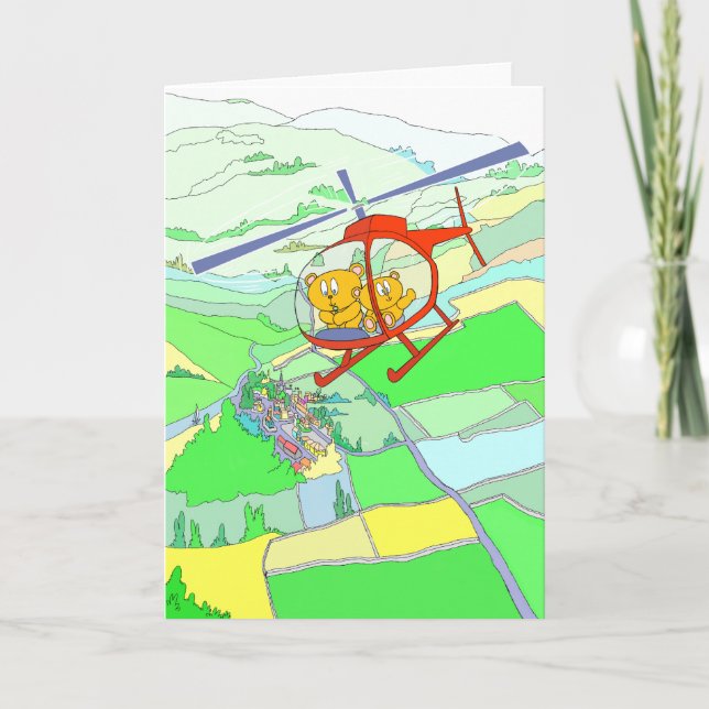 Cute Bears Helicopter Ride. Card (Front)