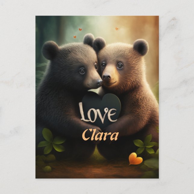 Cute bears hugging in love  postcard (Front)