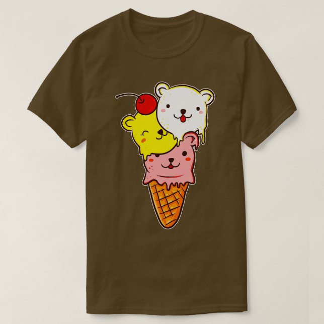Cute Bears Ice Cream Cone T-Shirt (Design Front)