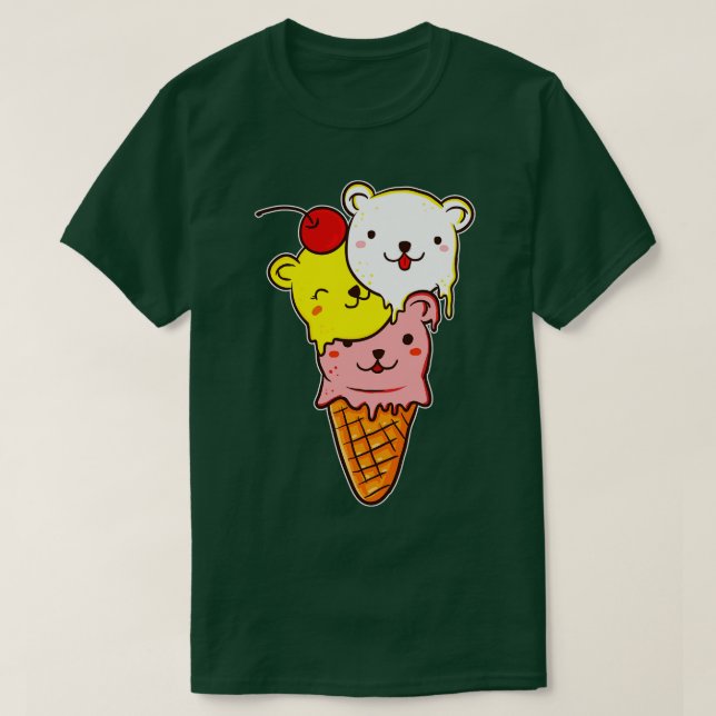 Cute Bears Ice Cream Cone T-Shirt (Design Front)