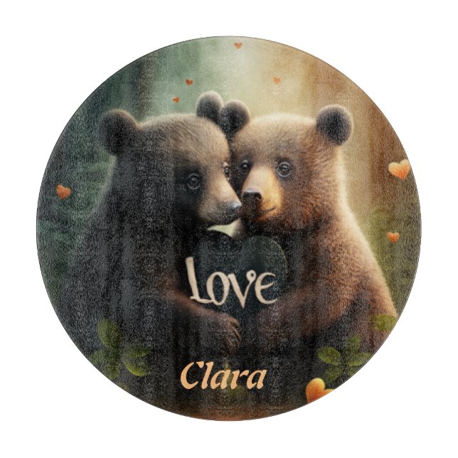 Cute bears in love hugging cutting board (Front)