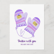 Cute Bears In Love Purple Mittens Valentine's Day 