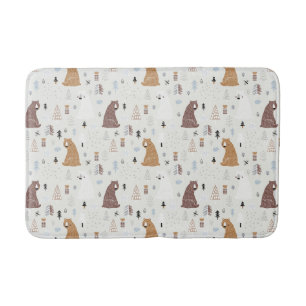 Cute Bears in the Woods Pattern Bath Mat