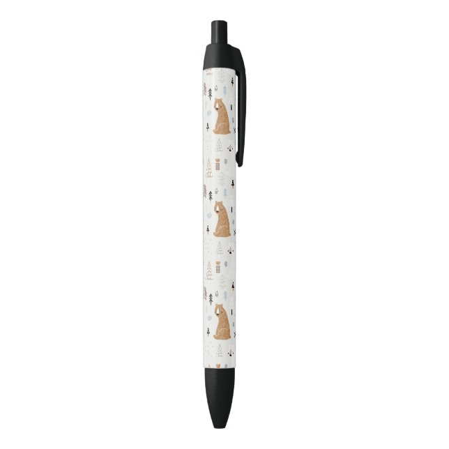 Cute Bears in the Woods Pattern Black Ink Pen (Bottom (Vertical))