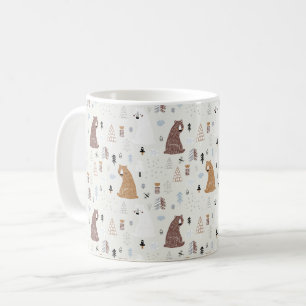 Cute Bears in the Woods Pattern Coffee Mug