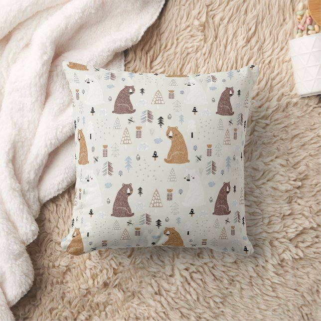 Cute Bears in the Woods Pattern Cushion (Blanket)