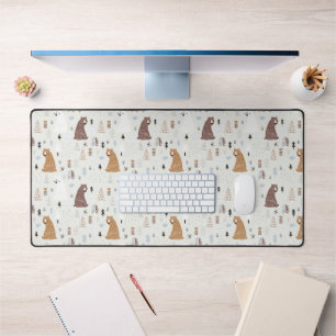 Cute Bears in the Woods Pattern Desk Mat