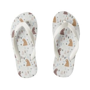 Cute Bears in the Woods Pattern Kid's Jandals