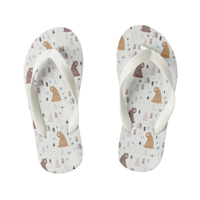 Cute Bears in the Woods Pattern Kid's Jandals (Footbed)