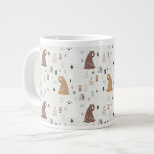 Cute Bears in the Woods Pattern Large Coffee Mug