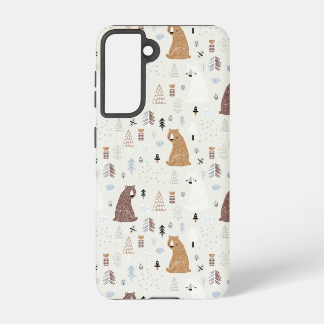 Cute Bears in the Woods Pattern Samsung Galaxy S21 Case (Back)
