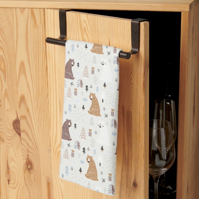 Cute Bears in the Woods Pattern Tea Towel (Thirds Fold)