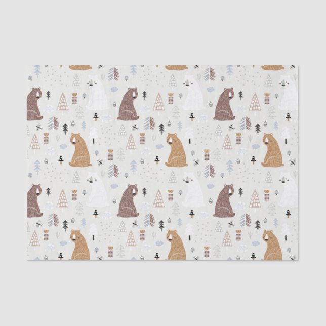Cute Bears in the Woods Pattern Tissue Paper (Front)