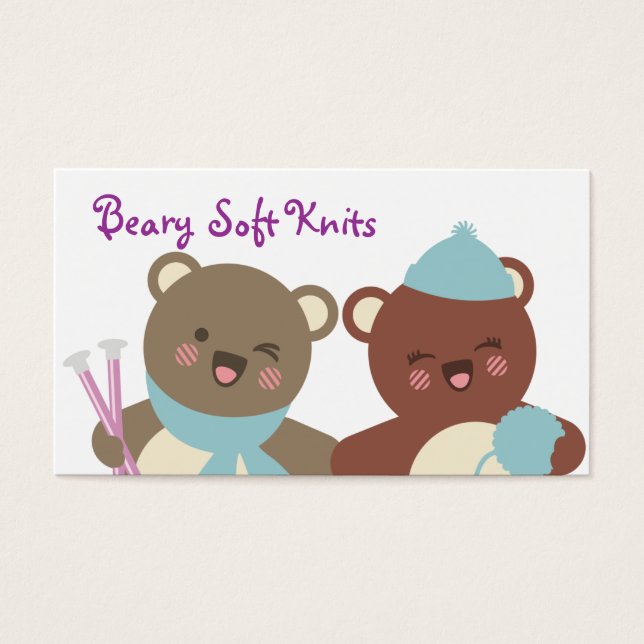 Cute bears knitting needles yarn gift tag card (Front)