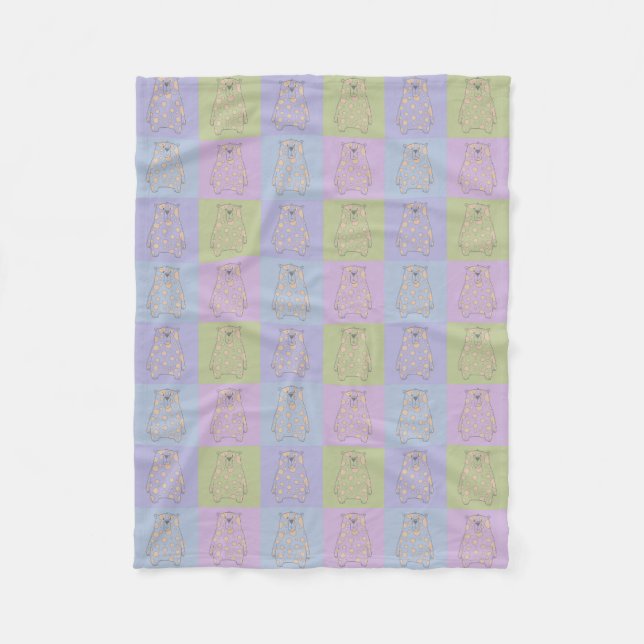 Cute Bears on Colourful Backgrounds with Cream Dot Fleece Blanket (Front)