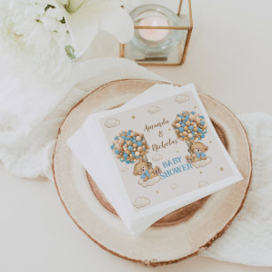 Cute Bears Twin Boys Shower Blue Balloons Napkin