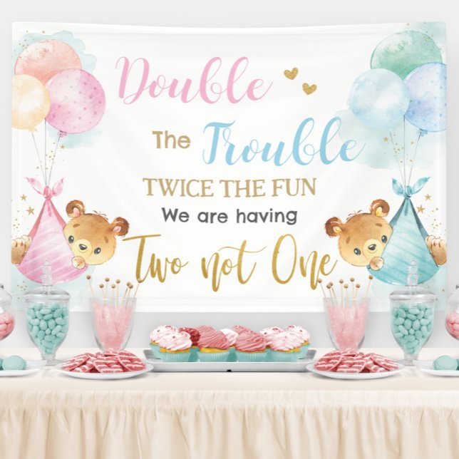 Cute Bears Twins Boy Girl Baby Shower Backdrop Banner (Creator Uploaded)