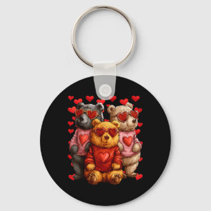Cute Bears With Heart Sungles Valentines Day Key Ring