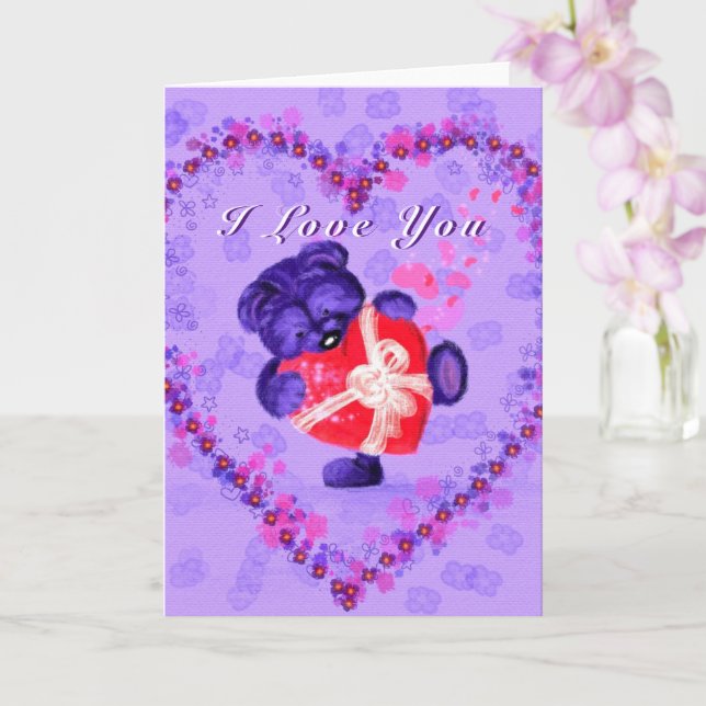 Cute Beart with Gift Valentine's Day Card (Orchid)