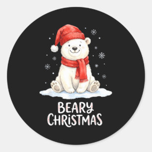 Cute Beary Christmas Lar Watercolor Xmas Holiday  Classic Round Sticker