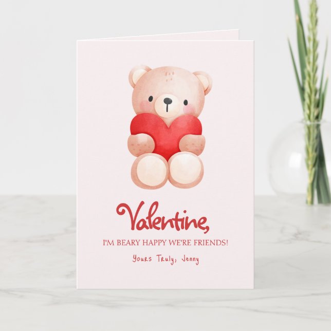 Cute Beary Happy Valentine's Day Greeting Card (Front)