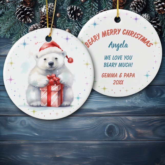 Cute Beary Merry Christmas Granddaughter Ceramic Tree Decoration (Creator Uploaded)