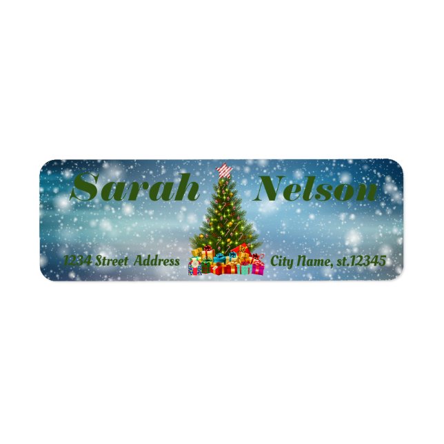 Cute, Beautiful Blue Christmas Tree   Label (Front)