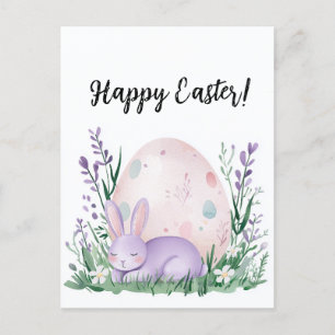 cute beautiful bunny with flowers and for Easter Postcard