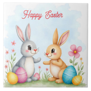Cute Beautiful Easter Bunnies Modern Collection Tile