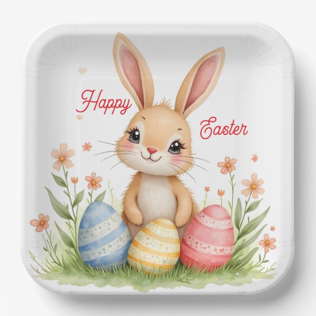 Cute Beautiful Easter Bunny Popular Collection Paper Plate (Front)