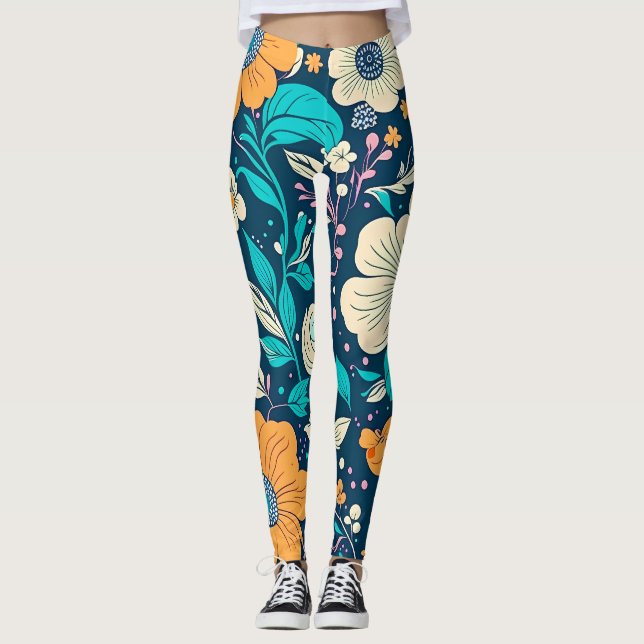 Cute Beautiful Floral And Seamless Pattern Leggings (Front)
