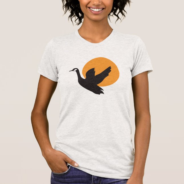 Cute Beautiful Flying Goose Bird and Sunset T-Shirt (Front)