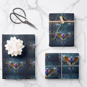 Cute Beautiful Hummingbird Blue & Green Wrapping Paper Sheet