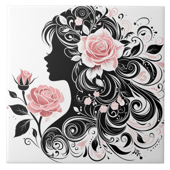 Cute Beautiful lady crafting home business Tile (Front)