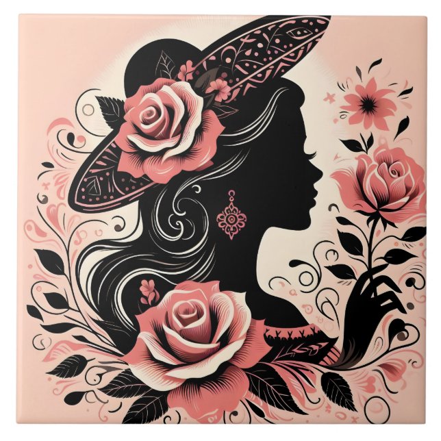Cute Beautiful lady crafting home Tile (Front)