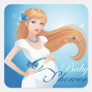 Cute Beautiful Pregnant Woman Baby Shower Square Sticker